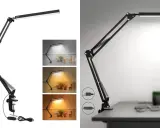 Lámpara LED articulada con clip, ideal para encontrar cual es la mejor luz para estudiar. Muestra diferentes tonalidades de luz.