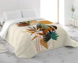 Edredón antilo con estampado botánico abstracto en tonos tierra y verdes. Un toque natural y moderno para tu dormitorio.