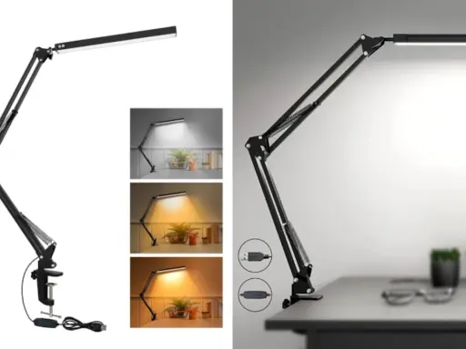 Lámpara LED articulada con clip, ideal para encontrar cual es la mejor luz para estudiar. Muestra diferentes tonalidades de luz.