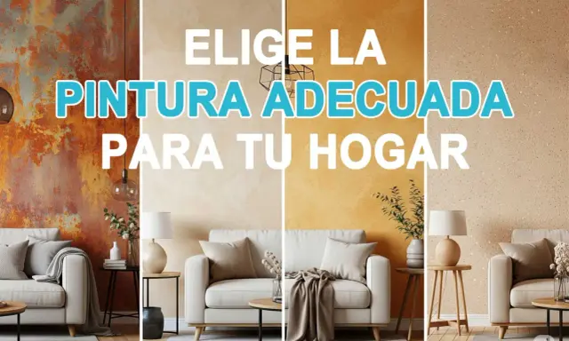 Elige la pintura al agua adecuada para tu hogar. Muestra diferentes texturas y colores de paredes en salas de estar.