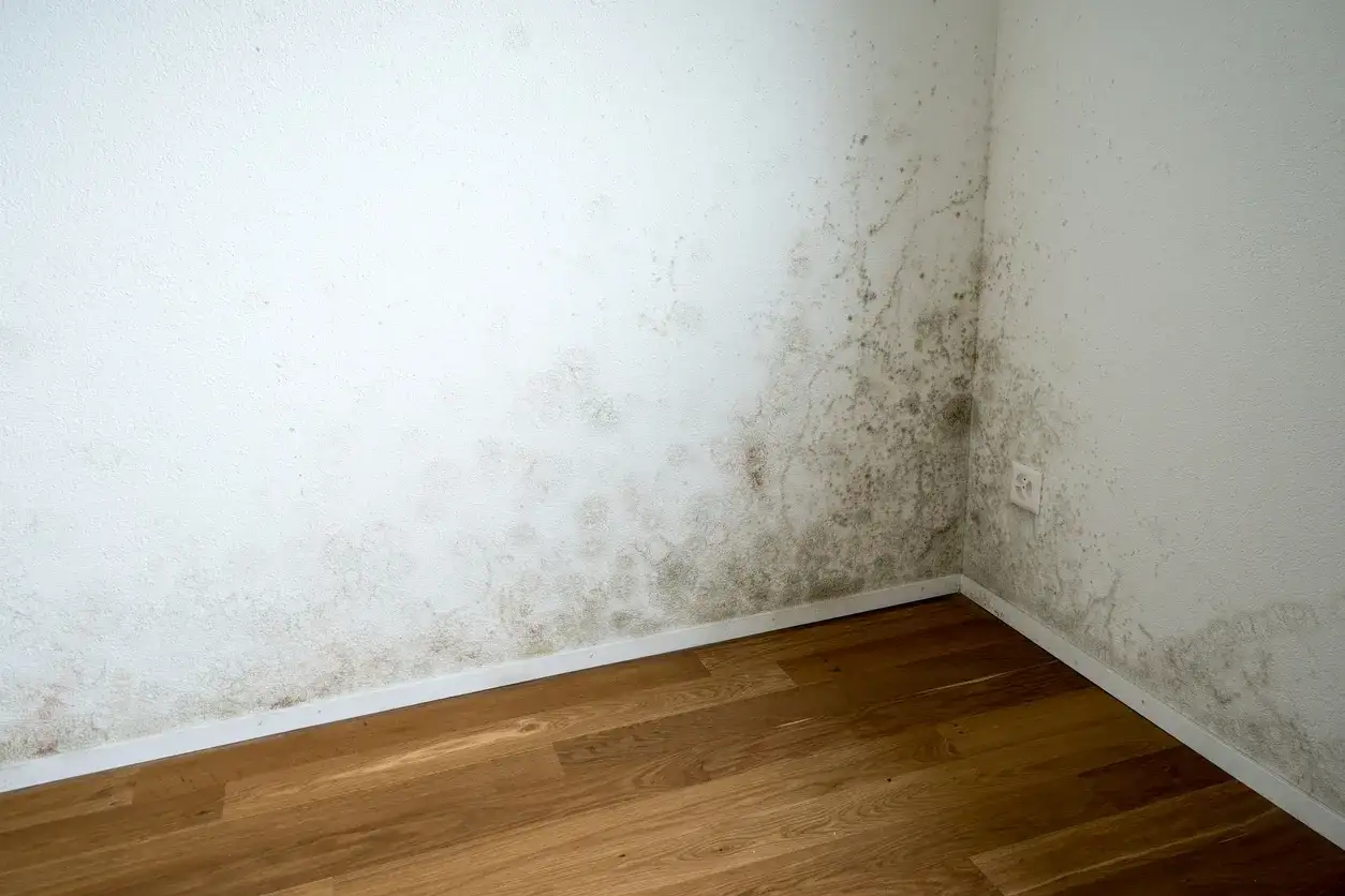 Esquina de una habitación con moho en la pared, indicando la necesidad de saber como quitar humedad de la pared.
